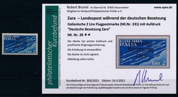 ZARA Duitse bezetting 1943 - Luchtpostzegel 2 Lire met, Gestempeld