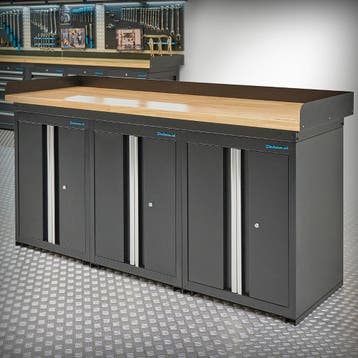 Datona Werkbank PRO eiken - 3 opbergkasten - 200 cm - zwart, Ophalen of Verzenden, Nieuw