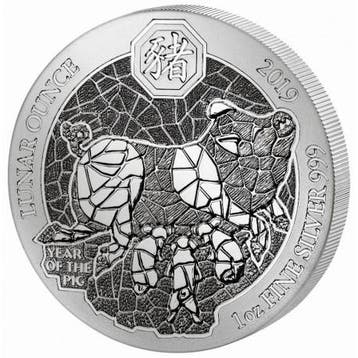 Rwanda / Ruanda Lunar Pig 1 oz 2019 (capsule), Postzegels en Munten, Verzenden, Overige landen, Losse munt, Zilver