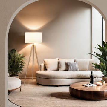 Staande lamp Lunaris, textielkap, driepootsframe - eiken, Verzenden, Nieuw