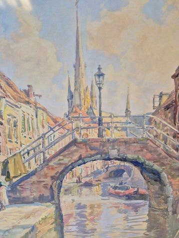 Hendrik Schaap (1878-1955) - Delft met de grote kerk., Antiek en Kunst, Kunst | Schilderijen | Klassiek
