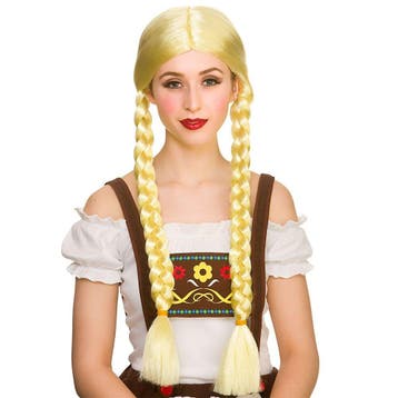Pruik met vlechten blond, Verzenden, Nieuw, Feestartikel