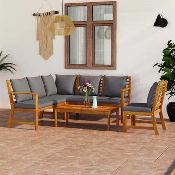 vidaXL 5-delige Loungeset met kussens massief acaciahout, Verzenden, Nieuw, Hardhout, Loungeset