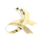 Gouden abstracte broche mix van saffieren, Gebruikt, Overige kleuren, Ophalen of Verzenden, Met edelsteen