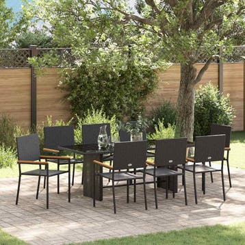 vidaXL Tuin eettafelset 9 pcs Zwart poly rattan, Tuin en Terras, Tuinstoelen, Verzenden, Nieuw, Rotan