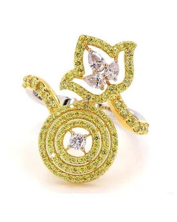 Cocktailring - 18 karaat Witgoud, Geel goud - 1.11ct. tw.