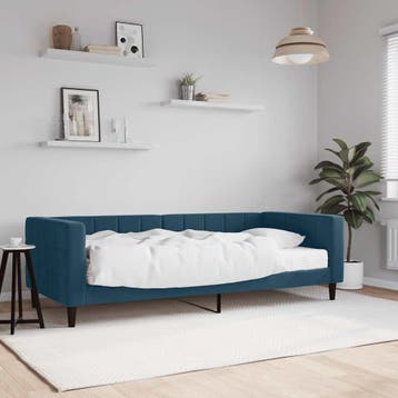 vidaXL Slaapbank met matras 90x200 cm fluweel blauw, 90 cm, Eenpersoons, Nieuw, 200 cm