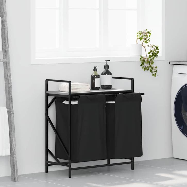 vidaXL Wasmand 2 vakken met plank grijs sonoma eiken, Tuin en Terras, Droogmolens en Wasrekken, Nieuw, Verzenden
