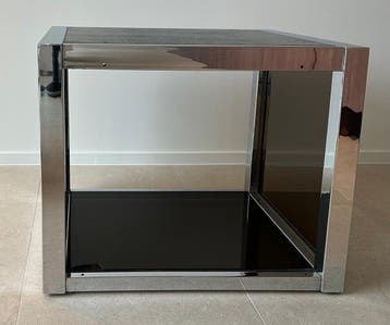 Bijzettafel - Roestvrij staal, Glas, Hout