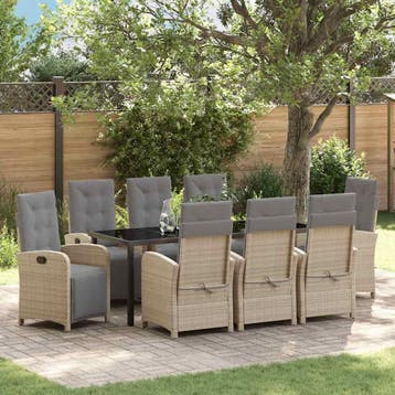 vidaXL Tuin eettafelset 9 st Beige poly rattan, Verzenden, Nieuw, Rotan, Meer dan 8 zitplaatsen