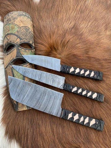 Set of THREE, Hand-Forged with Old Steel, Japanese Style