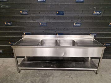 Wastafel | 2 wasbakken | RVS | 240cm | horeca, Gebruikt, RVS Meubilair