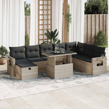 vidaXL 9-delige Loungeset met kussens poly rattan lichtgrijs, Verzenden, Nieuw, Loungeset