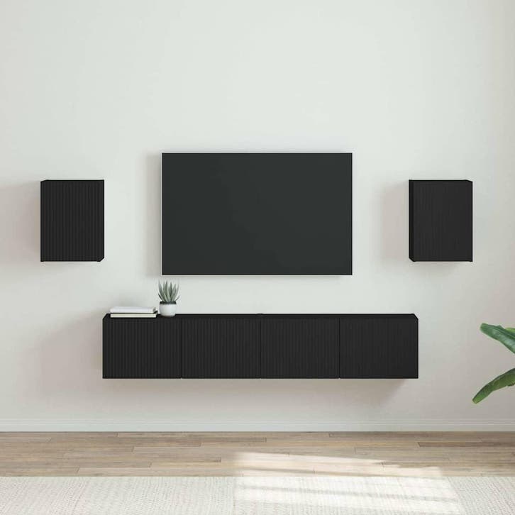 vidaXL TV Wandkast 2 pcs Zwart 30 x 31 x 40 cm Bewerkt hout, Huis en Inrichting, Kasten | Televisiemeubels, Nieuw, Minder dan 50 cm