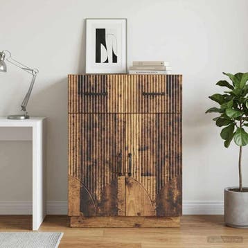 vidaXL Dressoir met lade Oud hout 66 x 34,5 x 87 cm Bewerkt, Verzenden, Nieuw, Overige houtsoorten, Minder dan 50 cm