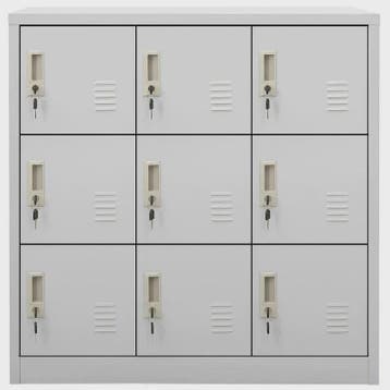 Grijze Lockerkast met Sleutelslot - 9 Vakken - Staal - 90x45, Verzenden, Nieuw