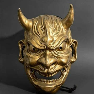 Hannya masker, keramische basis, met de hand gesneden -