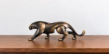 sculptuur, Modern Abstract Leopard Figurine in Metallic Dark
