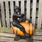 Bronzen Kozak op rumvat  wat op een bronzen onderstel staat, Antiek en Kunst, Antiek | Koper en Brons, Ophalen