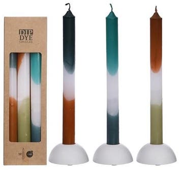 Kaarsen Dip Dye Petrol Olive 24 cm Ø2,5 set 3 stuks, Ophalen of Verzenden, Nieuw