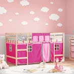 vidaXL Kinderhoogslaper met gordijnen 90x200 cm grenenhout, Huis en Inrichting, 90 cm, Eenpersoons, Verzenden, Nieuw