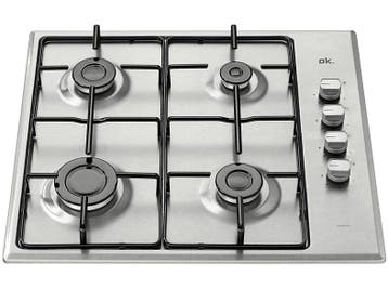 Ok - Gas Kookplaat - Zilver, Witgoed en Apparatuur, Kookplaten, Verzenden, Nieuw, Gas, 4 kookzones
