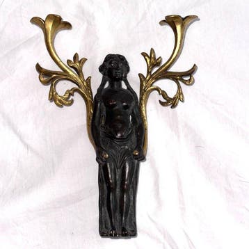 Kaarsenstandaard met oor - brons, messing - Kaarsenhouder