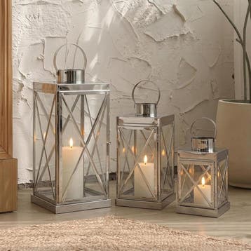 Windlichten Set 3st Zilver | Tweedekansje | OP=OP, Huis en Inrichting, Woonaccessoires | Kandelaars en Kaarsen, Ophalen of Verzenden