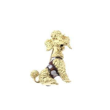 Gouden broche; Poedel, Sieraden, Tassen en Uiterlijk, Gebruikt, Overige kleuren, Ophalen of Verzenden, Met edelsteen