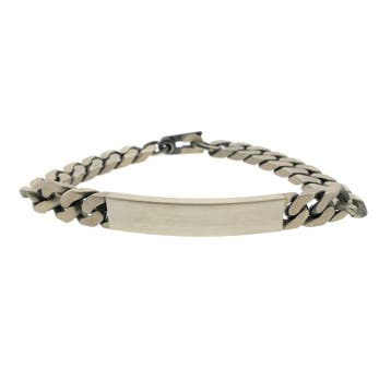 Zilveren robuuste gourmetschakel armband met graveerplaatje, Ophalen of Verzenden, Gebruikt, Zilver, Zilver