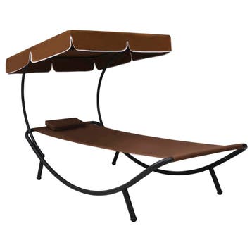 vidaXL Loungebed met luifel en kussen bruin, Verzenden, Nieuw