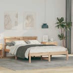 vidaXL Bedframe met hoofdeinde Bruin 135 x 190 cm Massief, Huis en Inrichting, Verzenden, Nieuw, Bruin, Hout