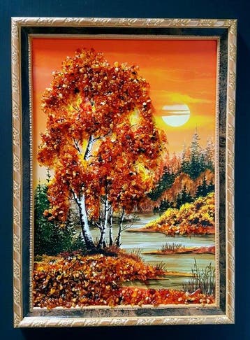 Barnsteen - Unique Amber picture Wall decoration - Home, Antiek en Kunst