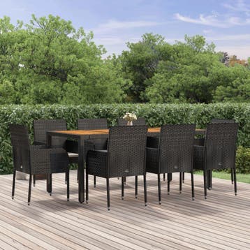 vidaXL 9-delige Tuinset poly rattan zwart, Verzenden, Nieuw, 8 zitplaatsen, Tuinset