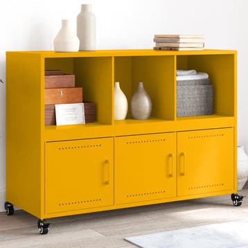 vidaXL Dressoir 100,5x39x72 cm staal mosterdgeel, Verzenden, Nieuw, Metaal, Minder dan 50 cm
