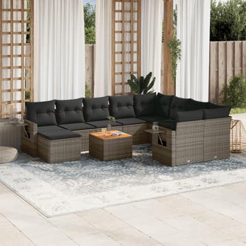 vidaXL 11-delige Loungeset met kussens poly rattan grijs, Verzenden, Nieuw, Loungeset