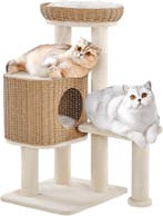 2dekans | Yaheetech Krabpaal Met Rotan Kattenhuis – 49 x 41, Dieren en Toebehoren, Katten-accessoires, Ophalen of Verzenden, Zo goed als nieuw