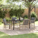 vidaXL Tuin eettafelset met kussen 5 pcs Beige poly rattan, Verzenden, Nieuw, Rotan, 5 zitplaatsen