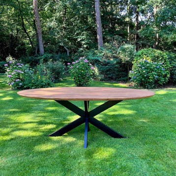 Ovale tuintafel met stalen kruispoot -  260 cmTuintafels, Tuin en Terras, Tuintafels, Ophalen of Verzenden, Nieuw