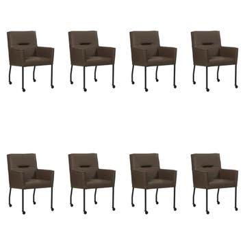 Set van 8 Leren eetkamerstoelen Lucky - Toledo Espresso, Ophalen of Verzenden, Nieuw, Leer