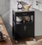 Zwarte Keukentrolley met RVS Blad, Kastdeuren en Lade, Huis en Inrichting, Keuken | Keukenelementen, Verzenden, Nieuw