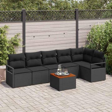 vidaXL Tuinbankenset 7 st Zwart poly rattan, Tuin en Terras, Tuinsets en Loungesets, Verzenden, Nieuw, Rotan, 7 zitplaatsen