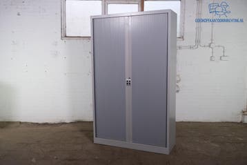 Markant roldeurkast zilvergrijs PVC 4 legborden 198x120x45, Gebruikt, 100 tot 150 cm, Verzenden, 150 tot 200 cm