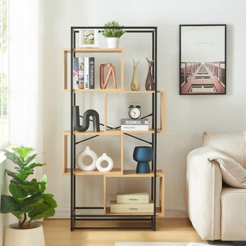 Boekenkast Rennebu open kast 160x80x33 cm zwart en eikenkleu, Verzenden, Nieuw