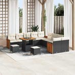 vidaXL Tuinbankenset met kussen 17 pcs Zwart en Crème poly, Tuin en Terras, Verzenden, Nieuw, Rotan, 7 zitplaatsen