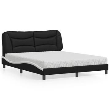 vidaXL Bed met matras Hvar kunstleer zwart en wit 160x200, Huis en Inrichting, Slaapkamer | Bedden, Overige materialen, Verzenden