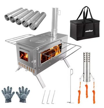 RVS Houtkachel met Schoorsteen voor Camping en Koken