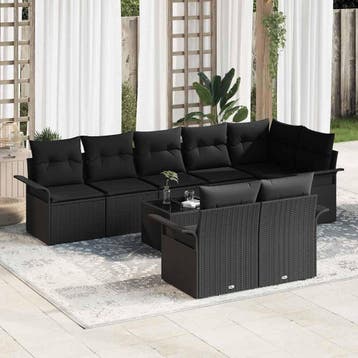 vidaXL Tuin Sofa Set 9 st Zwart poly rattan, Verzenden, Nieuw, Meer dan 8 zitplaatsen