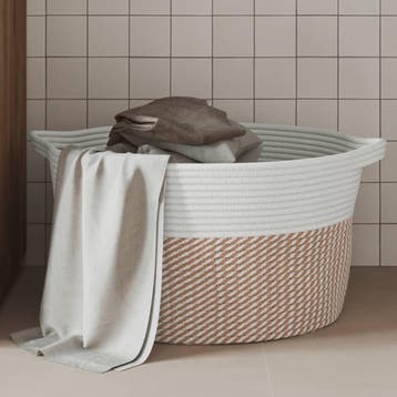 vidaXL Opbergmand Ø 40x25 cm katoen bruin en wit, Verzenden, Nieuw
