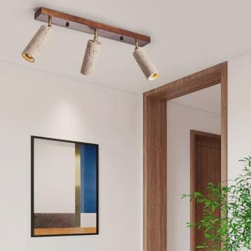 Japanse Wabi-Sabi Plafondlamp: Gele Travertin Spot met 3 Lam, Verzenden, Nieuw